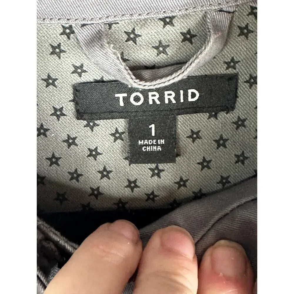 Torrid Grey Long Sleeve Cinched Waist Twill Zip Up Anarok Utility Jacket Size 1X